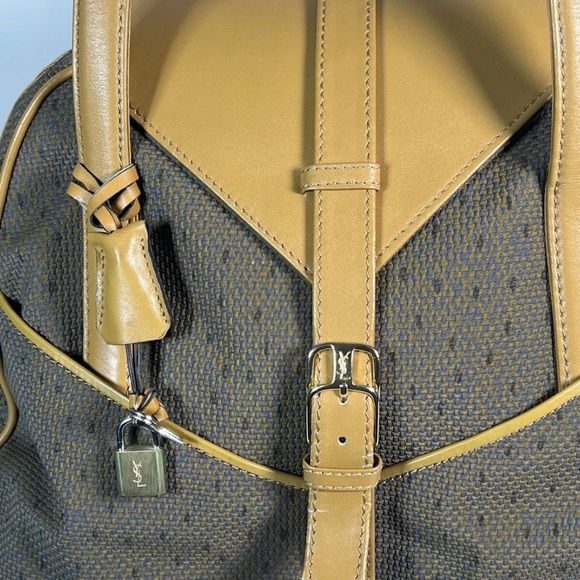 Authentic YSL Saint Laurent travel weekend tote bag leather canvas lock n key - Picture 4 of 16